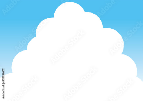 夏によく見る白い雲と青空のイラスト背景。