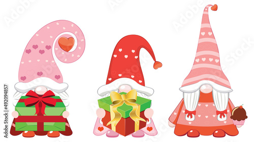 Three valentine gnome girls