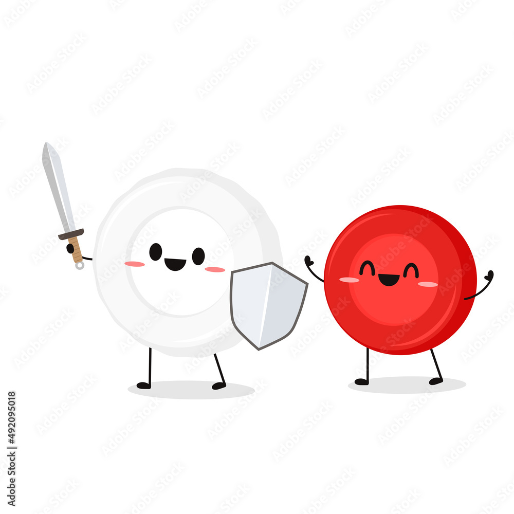 Red and white blood cell character design. Blood cell vector Red and white blood cell character design. Blood cell vector