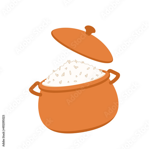 Cooking rice in earthen pot. Earth pot vector.