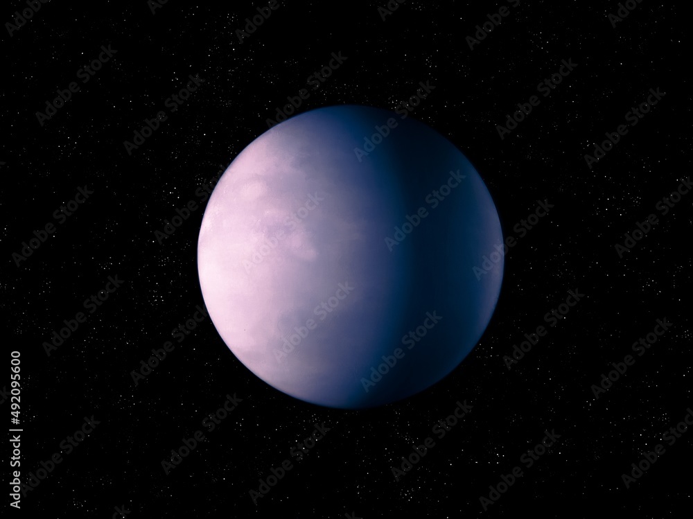Fototapeta premium Earth-like planet with atmosphere and solid surface in space with stars, realistic surface of alien planet.