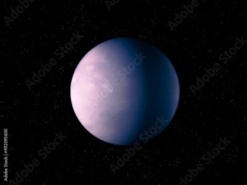 Earth-like planet with atmosphere and solid surface in space with stars, realistic surface of alien planet.