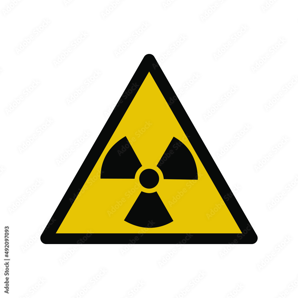 Radiation hazard sign. A yellow triangle with a black border and a shamrock in the middle. Vector.