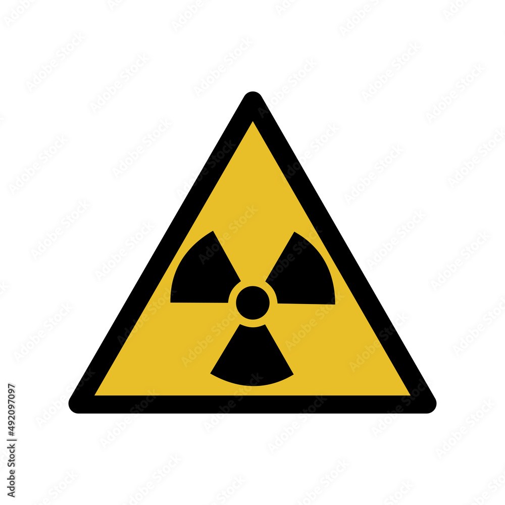 Radiation hazard sign. A yellow triangle with a black border and a shamrock in the middle. Radiation hazard sign. A yellow triangle with a black border and a shamrock in the middle.
