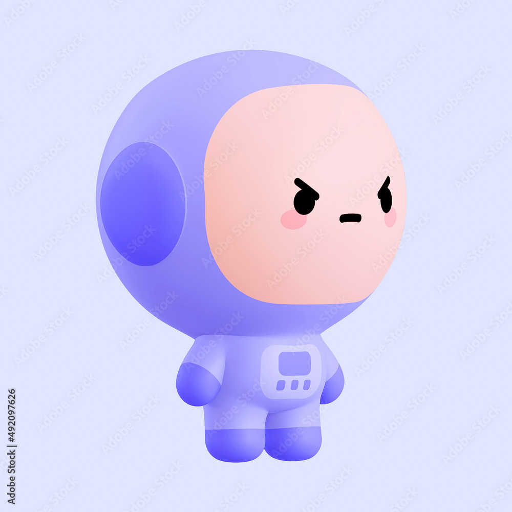 Funny little kawaii emoji character. Cartoon astronaut boy 3d render illustration on blue backdrop Funny little kawaii emoji character. Cartoon astronaut boy 3d render illustration on blue backdrop