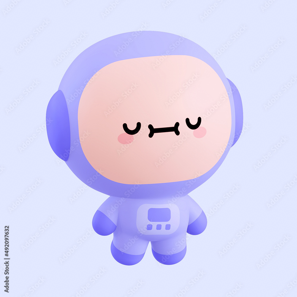 Funny little kawaii emoji character. Cartoon astronaut boy 3d render illustration on blue backdrop Funny little kawaii emoji character. Cartoon astronaut boy 3d render illustration on blue backdrop