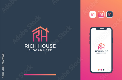 rh house logo design for real estate or builder.