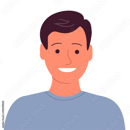 Portrait of a cheerful young man with a happy smile. Avatar male. Flat vector illustration isolated on white background