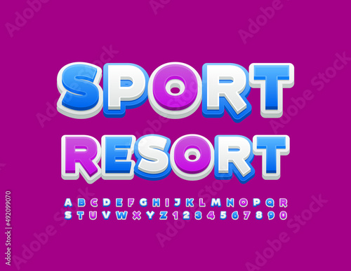 Vector bright banner Sport Resort. Unique Alphabet Letters and Numbers set. Modern Uppercase Font