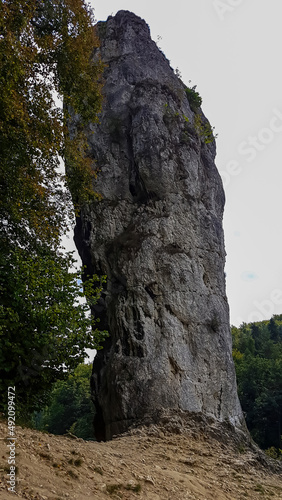 A panoramic view on the limestone stack called Hercules bludgeon in the Ojcow National Park near Krakow,Lesser Poland, Poland. Tatra mountains.Rock formation.Jurassic Krakow-Czestochowa.Pieskowa Skala photo