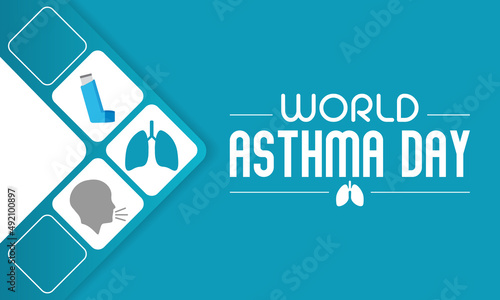 World Asthma day is observed each year in May. it is a disease that affects the lungs. It is one of the most common long-term diseases of children, but adults can have asthma too. Vector illustration