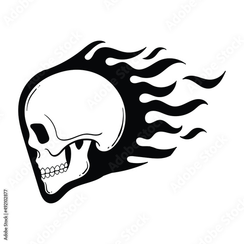 hand drawn skull fire doodle illustration for tattoo stickers etc premium vector