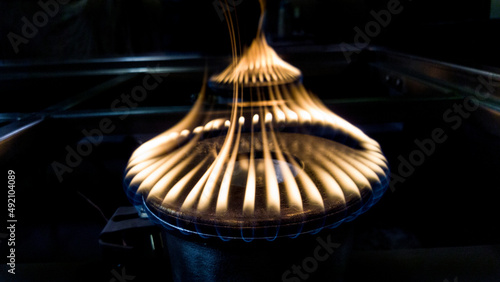  Professional gas cooker with burning fire earth gas