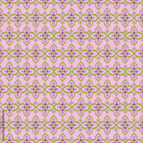 green flower ikat seamless fabric pattern background, ethnic art design illustration decoration.