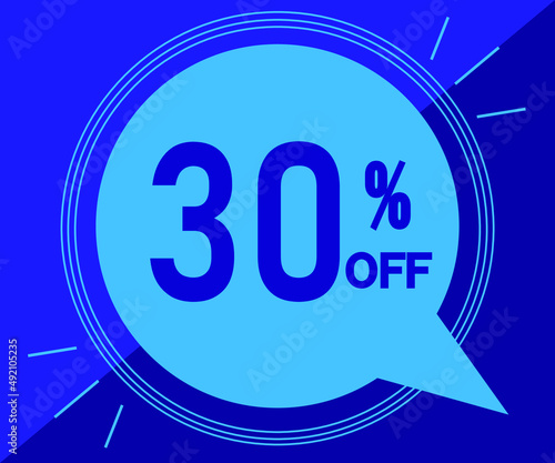 Special offer with 30% off sales. Advertisement in blue