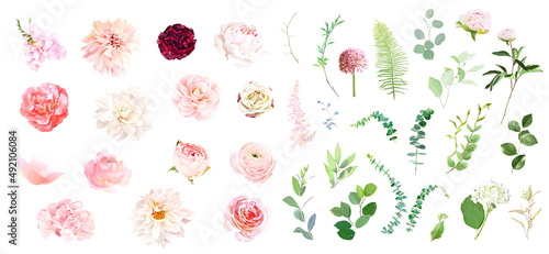 Fotografia Pink rose, hydrangea, dahlia, white peony, camellia, ranunculus, spring garden f