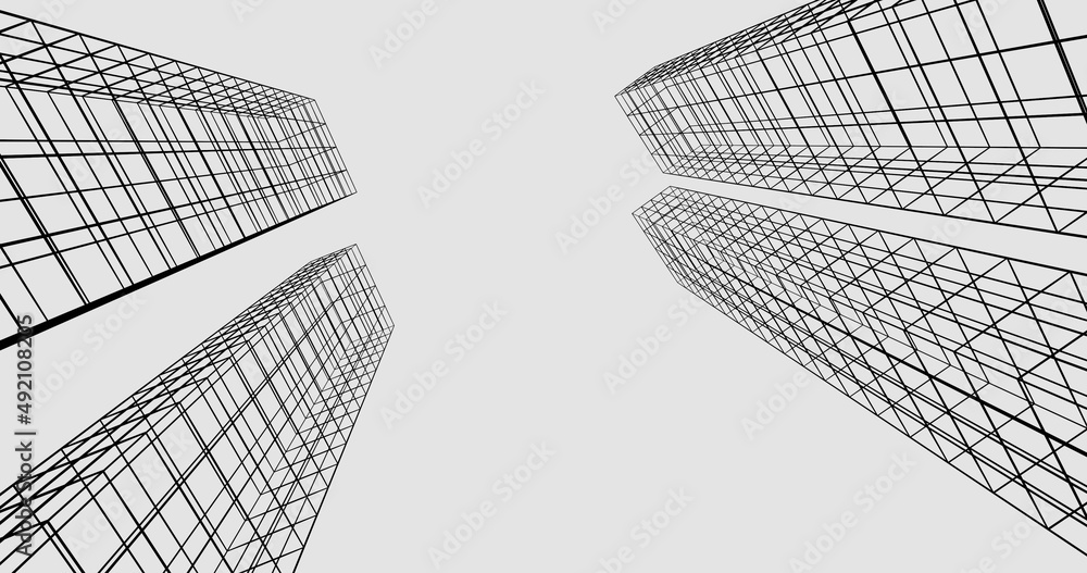 Abstract 3d wireframe architecture building modern condo background. 3d rendering. Abstract 3d wireframe architecture building modern condo background. 3d rendering.
