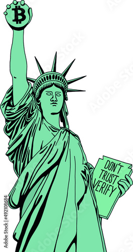 Statue of Bitcoin Liberty, do not trust, verify