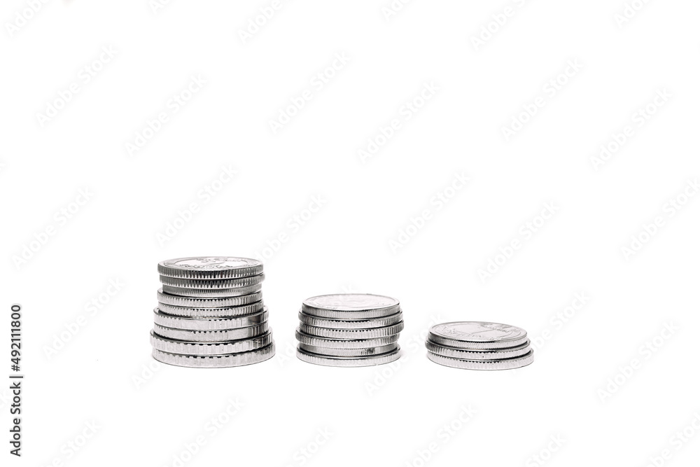 Money coins isolated on white background. Metal money is a trifle. Change. Purchases. hryvnia. Yuan. Money coins isolated on white background. Metal money is a trifle. Change. Purchases. hryvnia. Yuan.