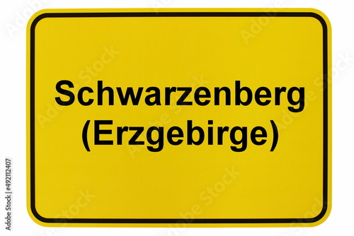 Illustration eines Ortsschildes der Stadt Schwarzenberg im Erzgebirge photo