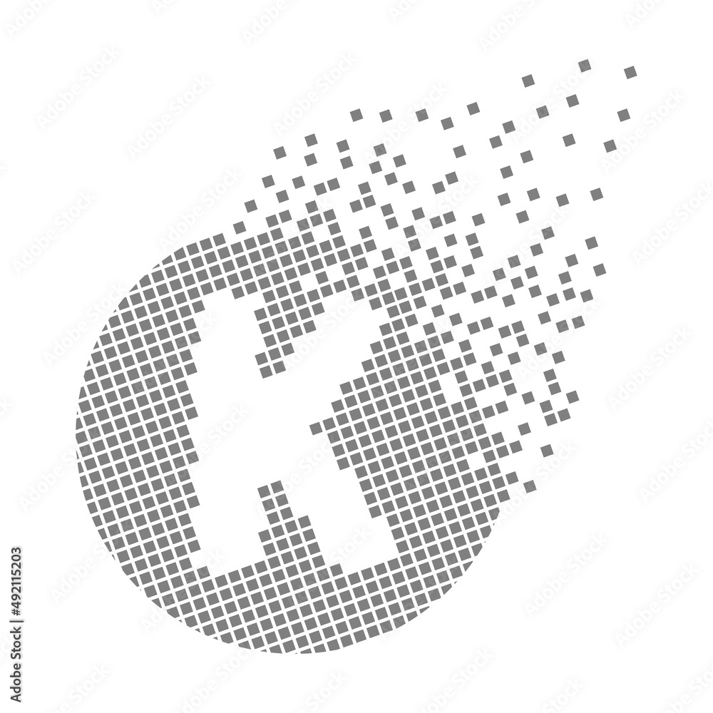 Round letter K fast pixel dots. Pixel art with letter K. Integrative pixel movement. Creative dissolved and dispersed moving dot art. Modern icon creative ports. Vector logo design.