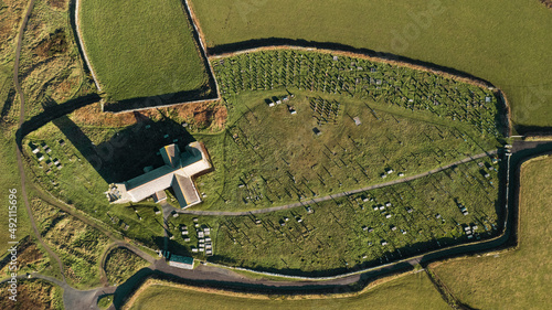 Church and graveyard from above