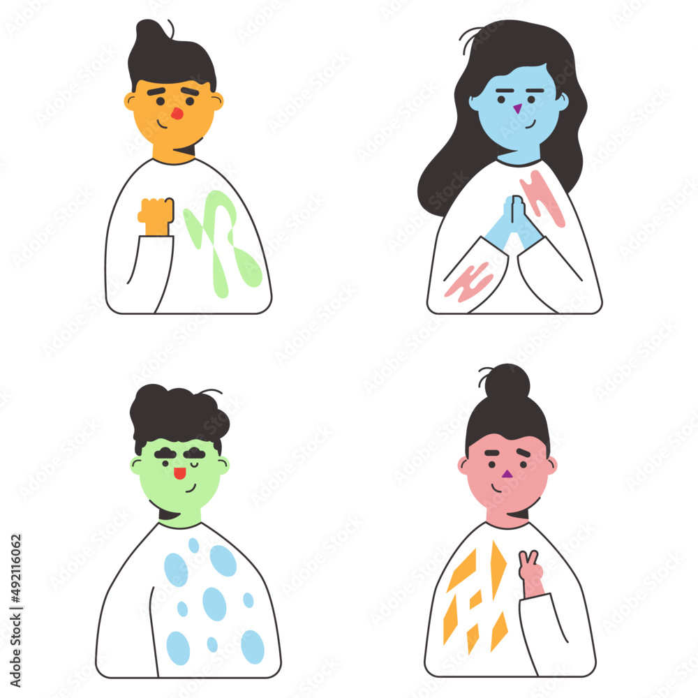 Pacote de vetor flat de busto de pessoas coloridas.