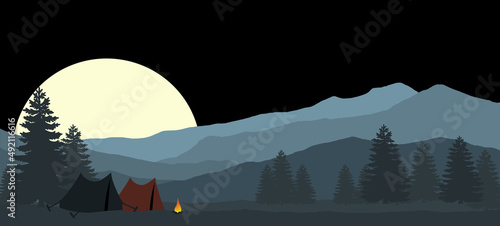 Sunrise in the taiga, illustration.