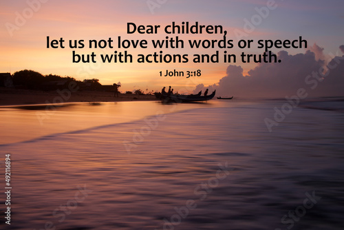 Quadro em tela Bible verse quote - Dear children, let us not love with words or speech but with actions and in truth