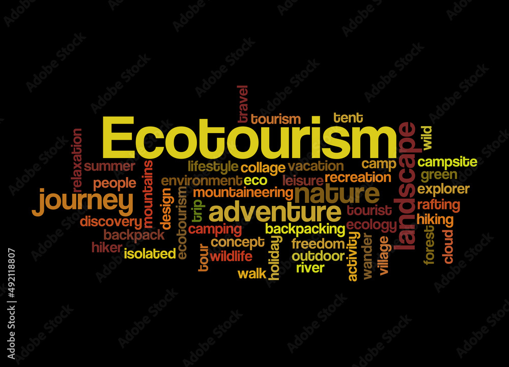 Word Cloud with ECOTOURISM concept, isolated on a black background Word Cloud with ECOTOURISM concept, isolated on a black background