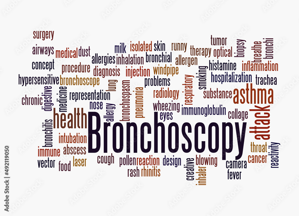 Word Cloud with BRONCHOSCOPY concept, isolated on a white background Word Cloud with BRONCHOSCOPY concept, isolated on a white background