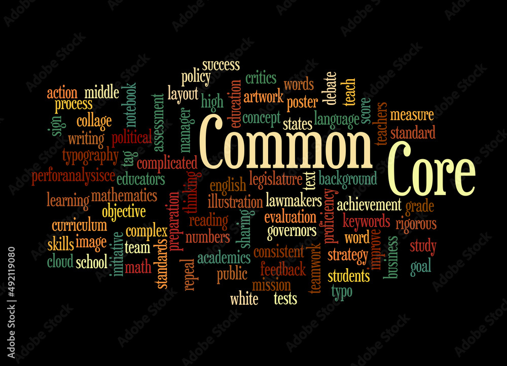Word Cloud with COMMON CORE concept, isolated on a black background Word Cloud with COMMON CORE concept, isolated on a black background