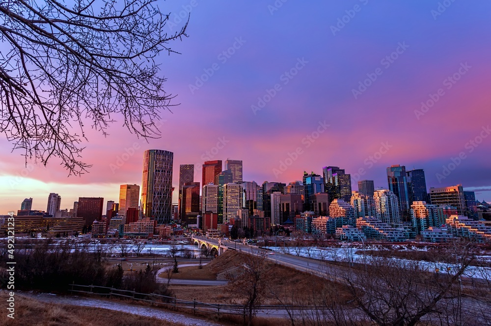 Panoramic Sunrise Over Downtown Calgary