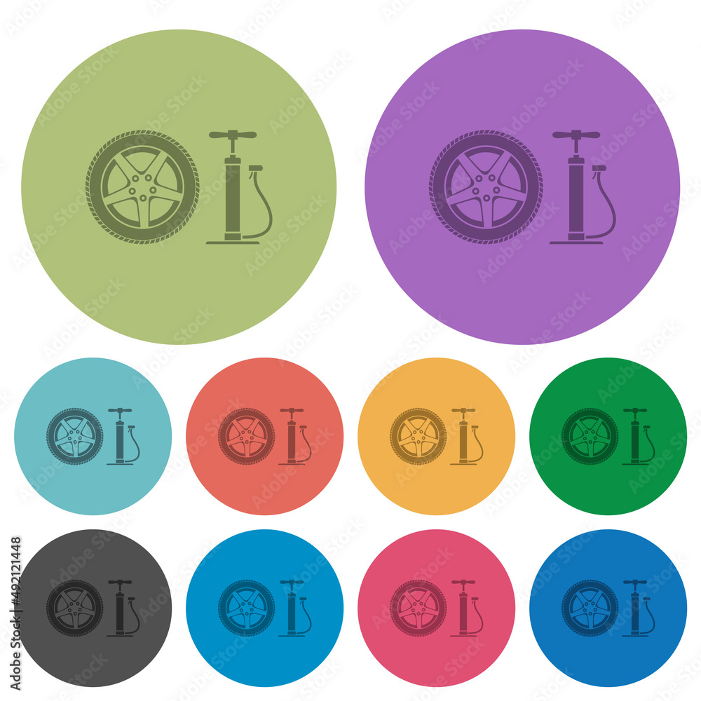 Car wheel and pump color darker flat icons Car wheel and pump color darker flat icons