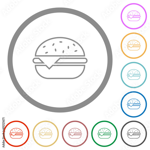 Single cheeseburger outline flat icons with outlines