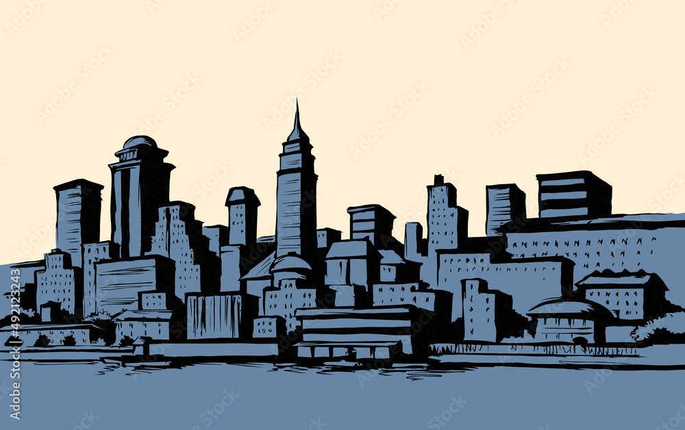 Obraz premium Embankment of the modern city. Vector drawing