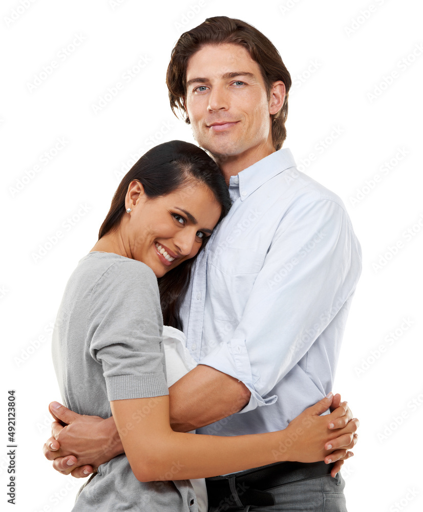 Her Prince Charming. Portrait of a young couple embracing isolated on a white background and embracing. Her Prince Charming. Portrait of a young couple embracing isolated on a white background and embracing.