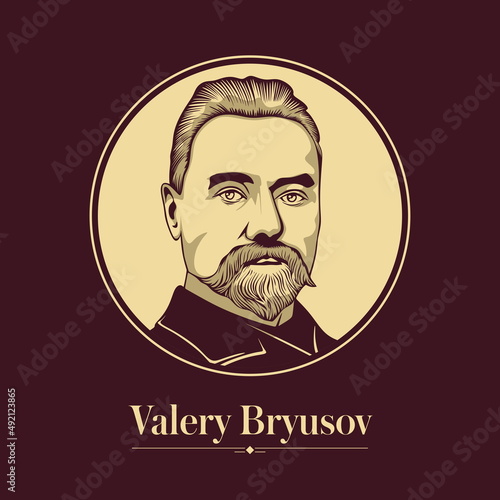Vector portrait of a Russian writer. Valery Bryusov was a Russian poet, prose writer, dramatist, translator, critic and historian. He was one of the principal members of the Russian Symbolist movement