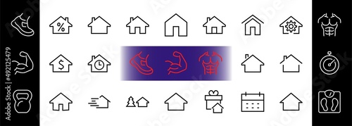 Simple set of line vector home icons. Contains house symbols at interest, infuse house and more. Editable stroke. 480x480 pixels perfect