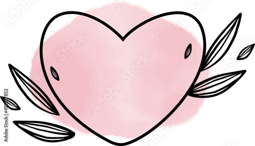 Watercolor badge background with heart , pastel sale banner 
