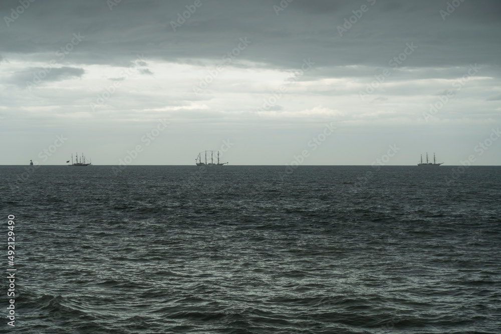 Training ships anchored in Mar del Plata , Argentina