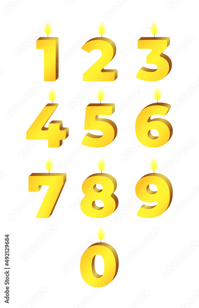 Vector holiday numbers with a candle. Elements for congratulatory designs. Vector holiday numbers with a candle. Elements for congratulatory designs.