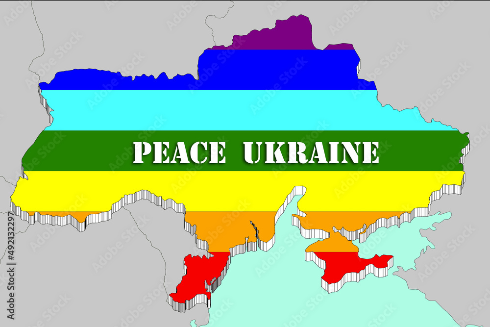 Obraz premium ukraine in 3d graphics with hope of peace, the nation in 3d graphics with the colors of the rainbow flag of peace and the inscription peace in ukraine.