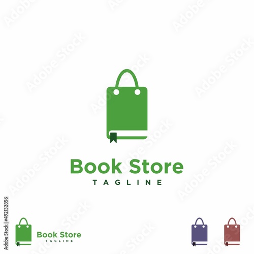 book store logo design modern concept, book combine with shopping bag