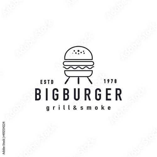 Grilled burger with kettle charcoal grill melted cheese logo design