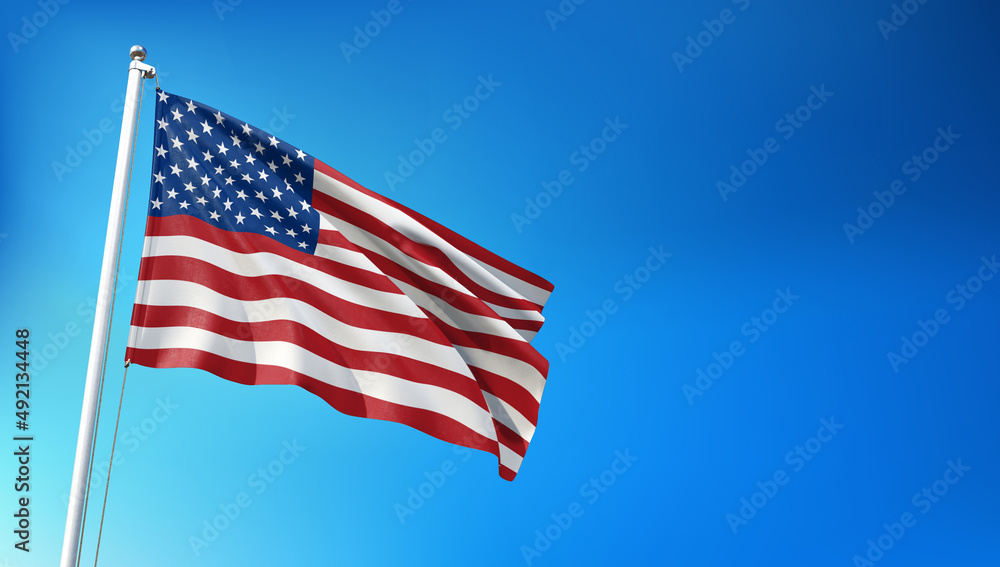 United States Flying on Blue Sky Background 3D Render United States Flying on Blue Sky Background 3D Render