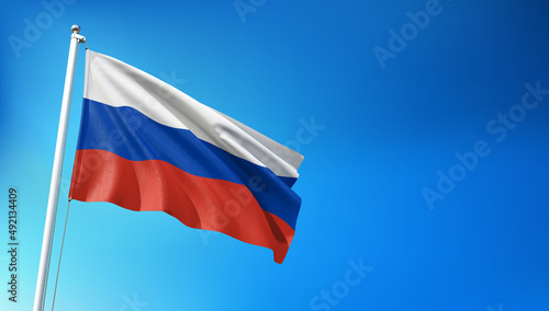 Free Download Russian Flag Flying on Blue Sky Background 3D Render - GFXLoad