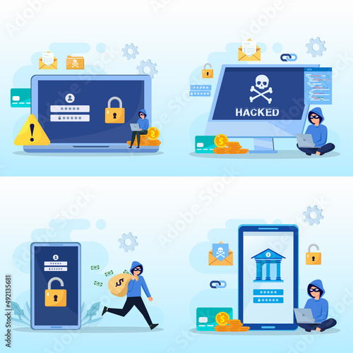 Concept of hacker attack, personal privacy data, hacking and stealing email and money Vector	