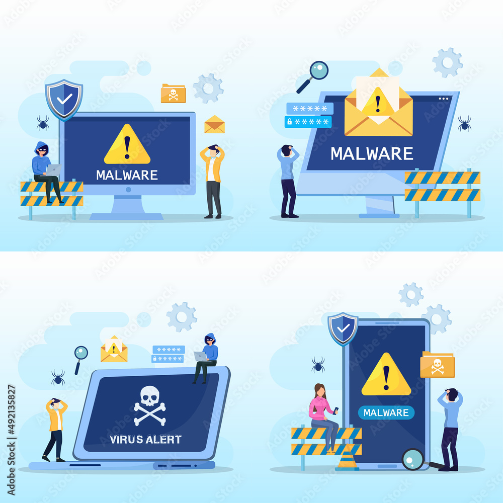 Obraz premium Virus malware detected concept, viruses attack warning signs, hacking alert messages vector 
