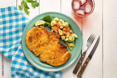 Crispy chicken fillets with salad. Healthy food